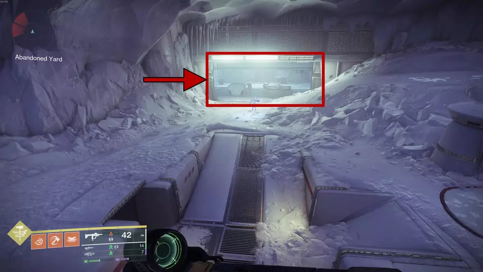 Showing the door into the Imperium Base in the Fire and Ice Exotic mission in Destiny 2: Renegades.
