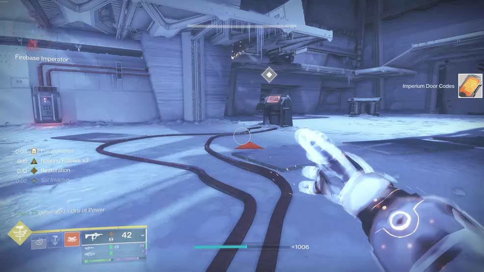 Using the Imperium Base Door Codes in the Fire and Ice Exotic mission in Destiny 2: Renegades.