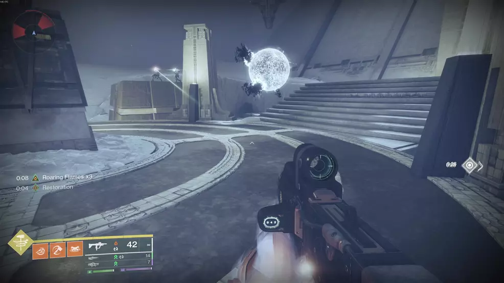 A Paired Energy sphere in the Fire and Ice Exotic mission in Destiny 2: Renegades.
