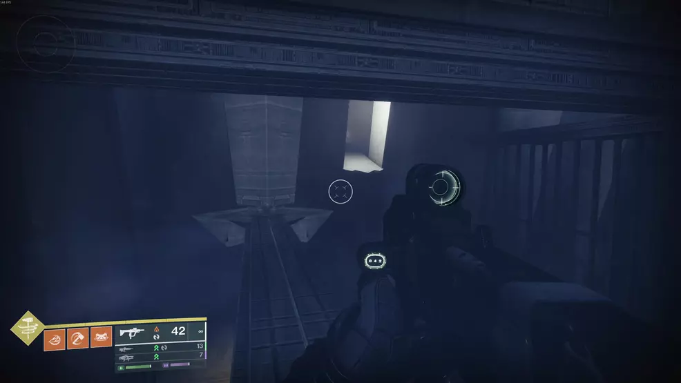 The lit path above the gates room in the Fire and Ice Exotic mission in Destiny 2: Renegades.