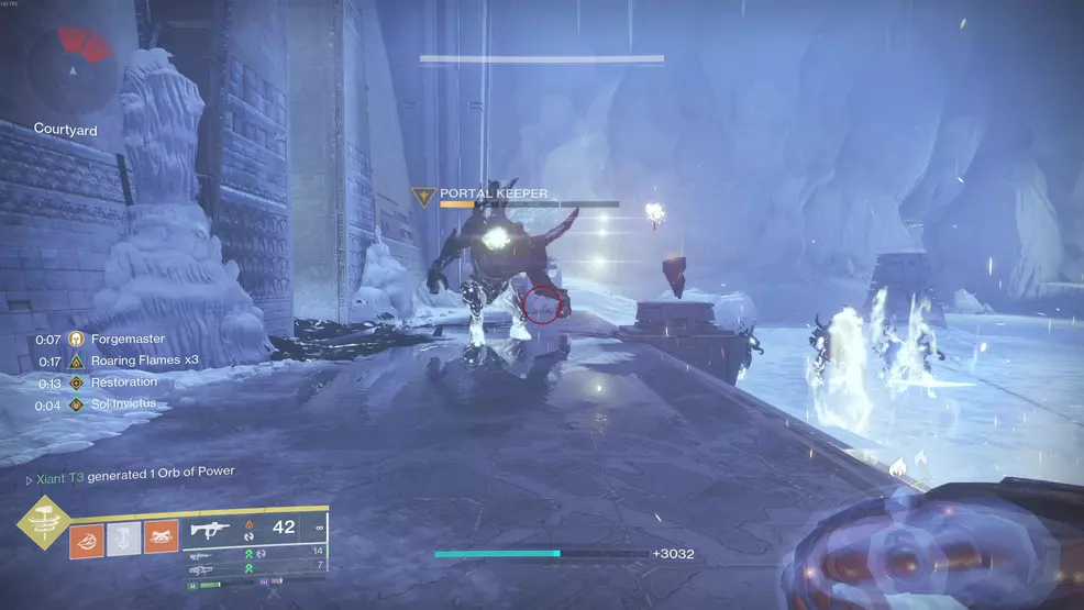 The Portal Keeper Taken Ogre in the Fire and Ice Exotic mission in Destiny 2: Renegades.