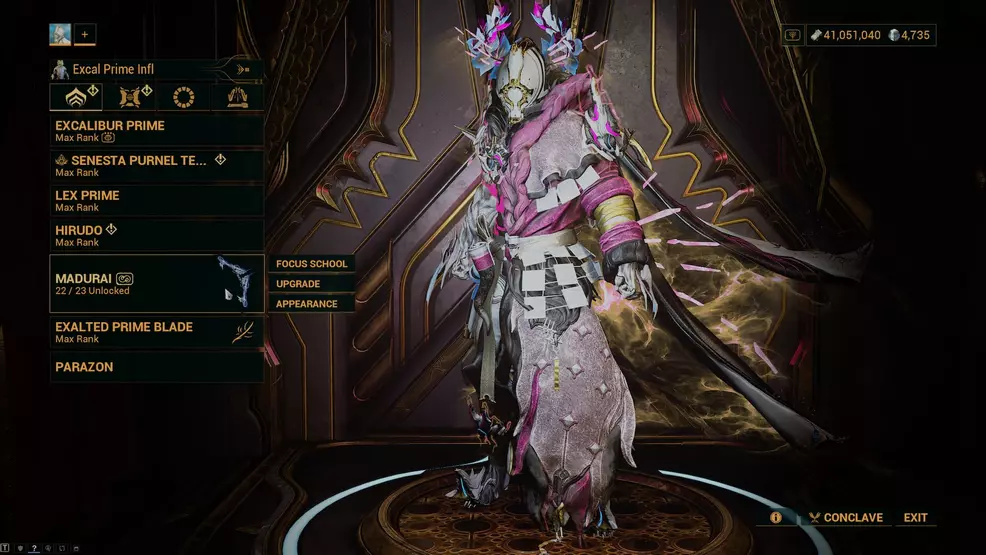 The Arsenal Screen in Warframe