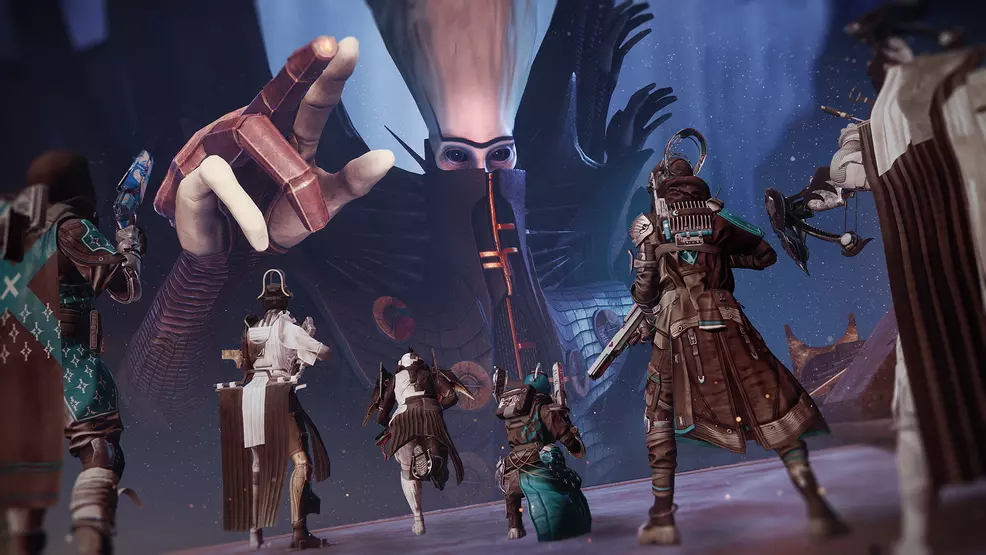 The Witness fighting six Guardians in a raid