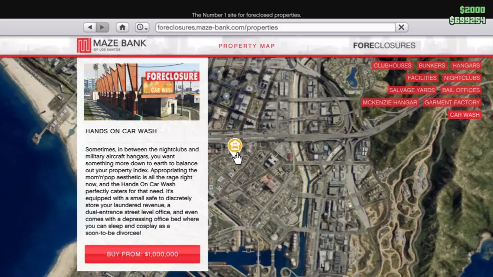 The Hands On Car Wash web browser purchase screen in GTA Online.