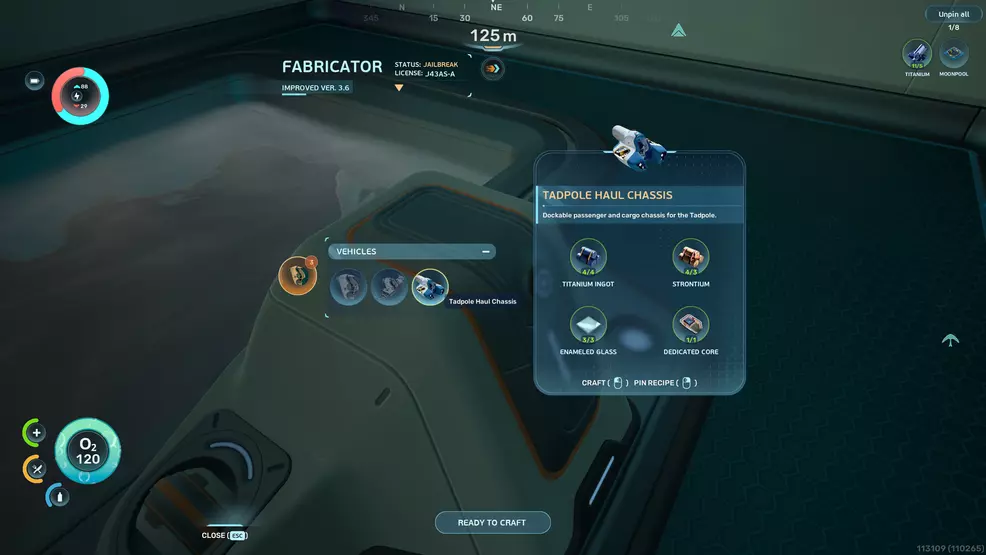 The craft for a Tadpole Hull Chassis in Subnautica 2.