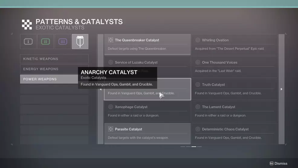 The Anarchy Catalyst requirement in Destiny 2.