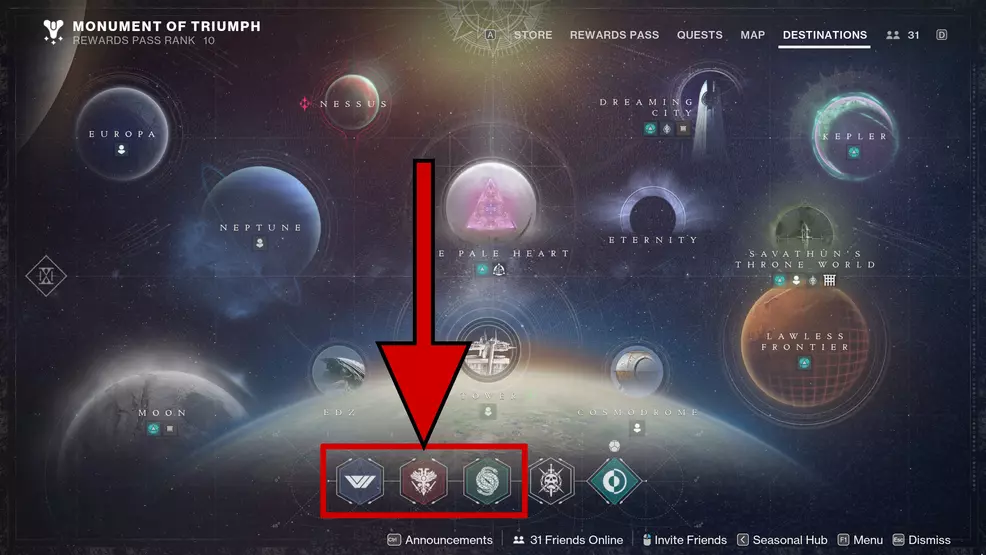 Selecting the core Ritual Activities in Destiny 2.