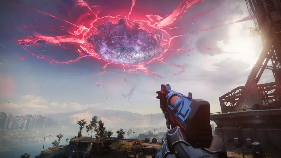 Holding a High Albedo on the Cosmodrome in Destiny 2.