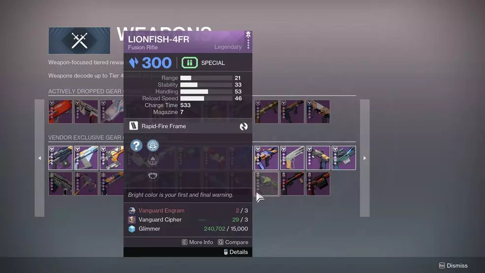 How to buy the Lionfish-4fr in Destiny 2.
