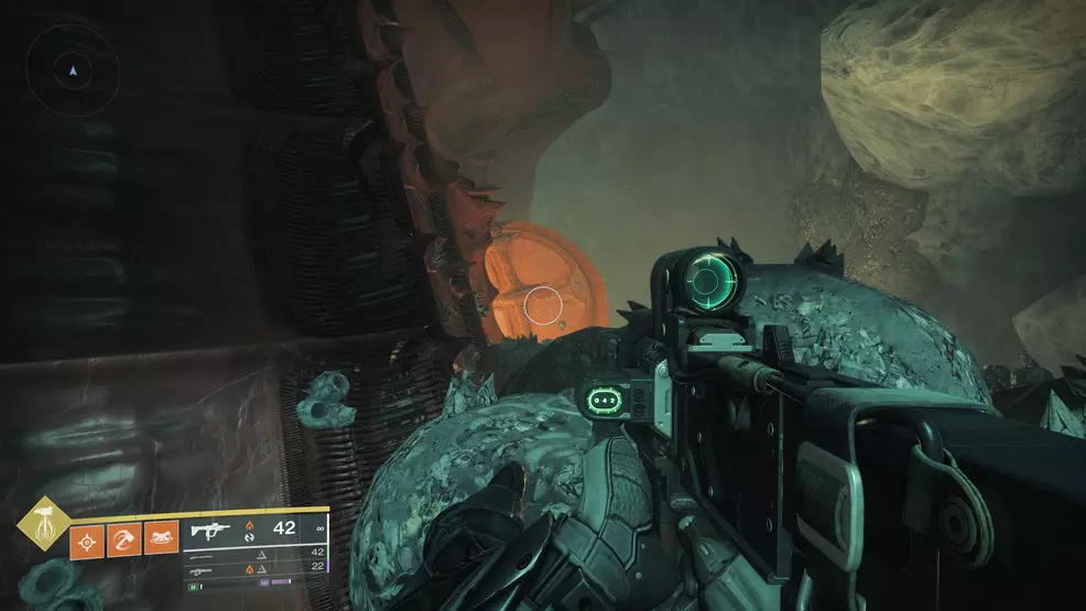 A platform behind a large hall in the Oblation: Bloodline Exotic Mission in Destiny 2.