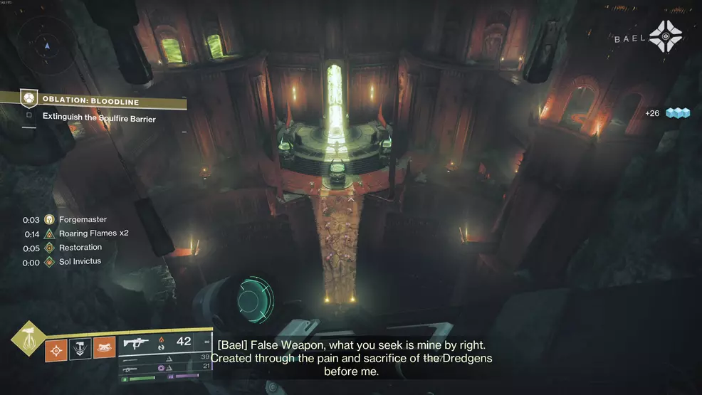 The Soulfire Barrier in the Oblation: Bloodline Exotic Mission in Destiny 2.