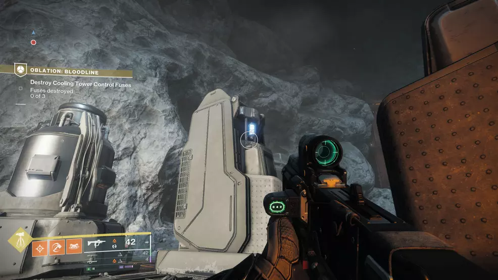 A fuse near a platform's edge in the Oblation: Bloodline Exotic Mission in Destiny 2.