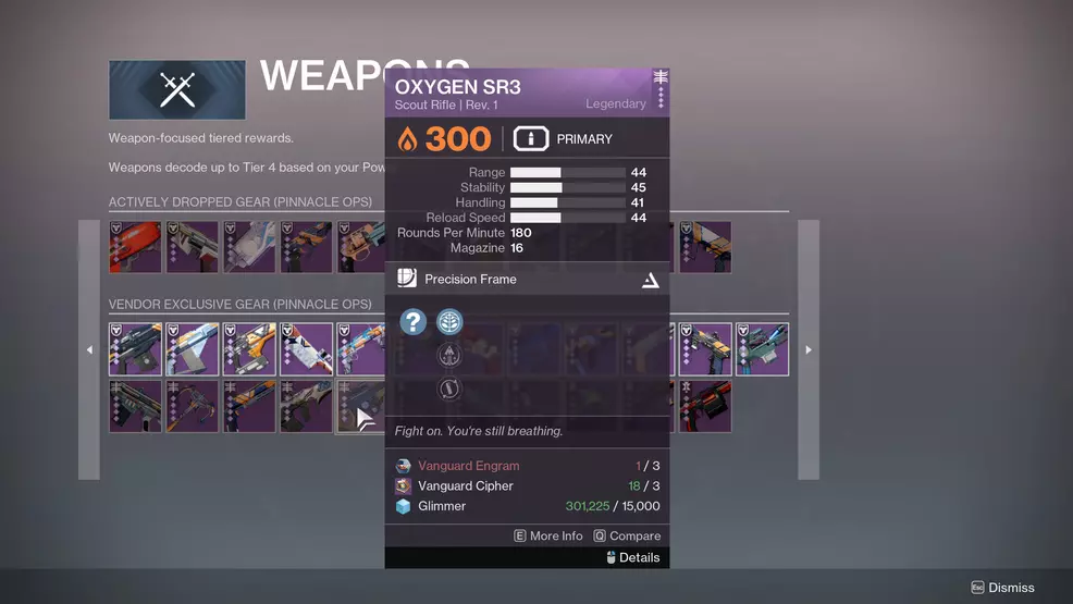 Where to buy the Oxygen SR3 at Zavala in Destiny 2.