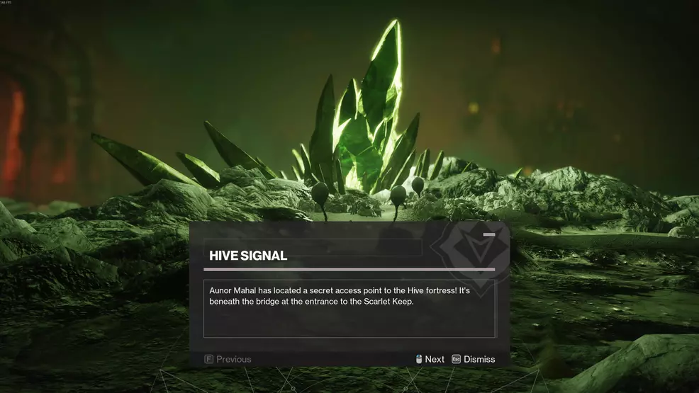 Hive crystal dialog in Destiny 2.