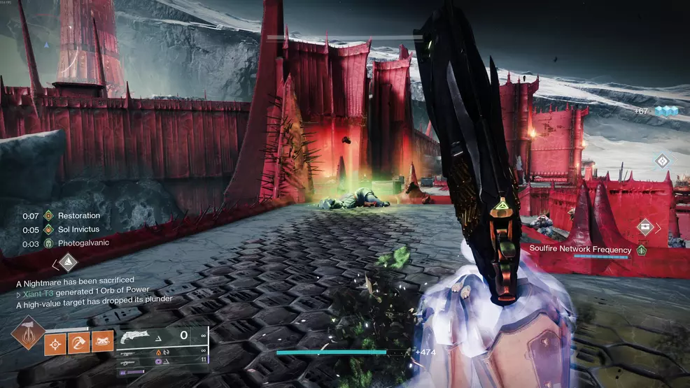A glowing Cabal body in Sorrow's Harbor in Destiny 2.
