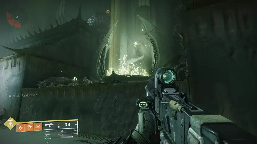 A soulfire brazier on a high level in the Oblation: Soulfed Exotic mission in Destiny 2.