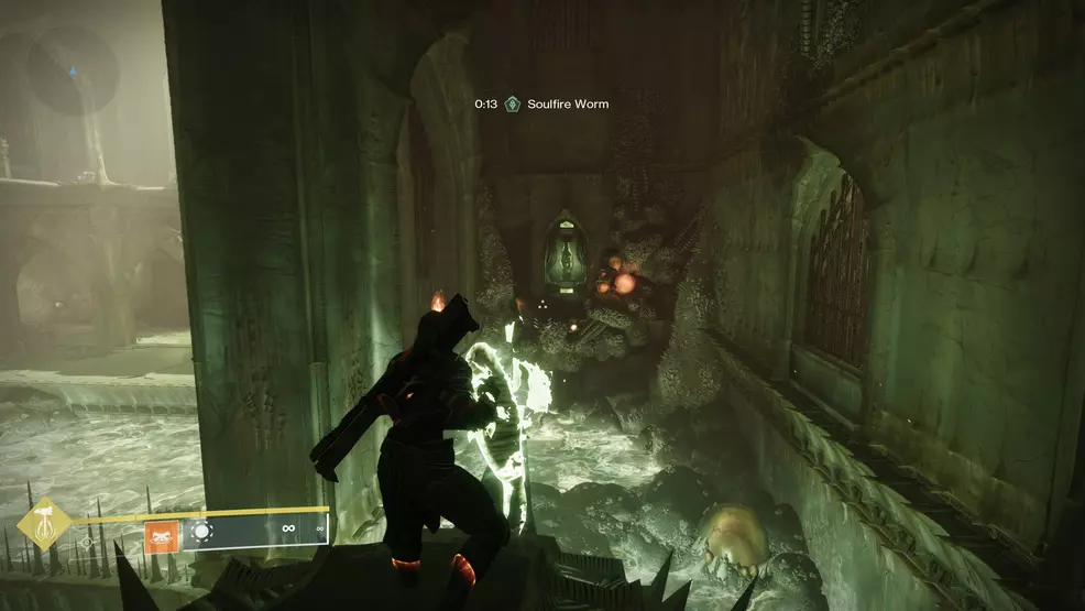 A soulfire crystal guarded by a pit in the Oblation: Soulfed Exotic mission in Destiny 2.