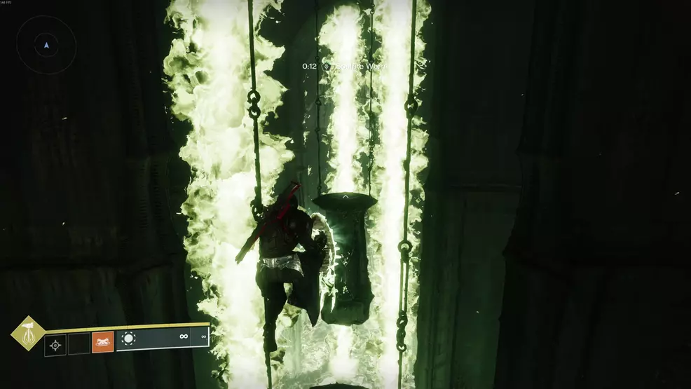A hallway filled with soulfire jets in the Oblation: Soulfed Exotic mission in Destiny 2.