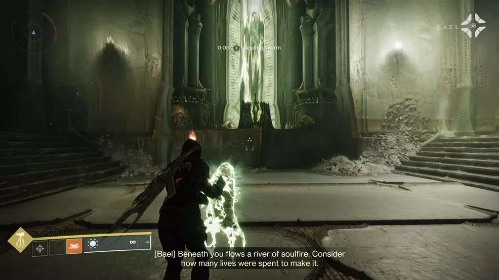 A soulfire crystal past the fire hallway in the Oblation: Soulfed Exotic mission in Destiny 2.