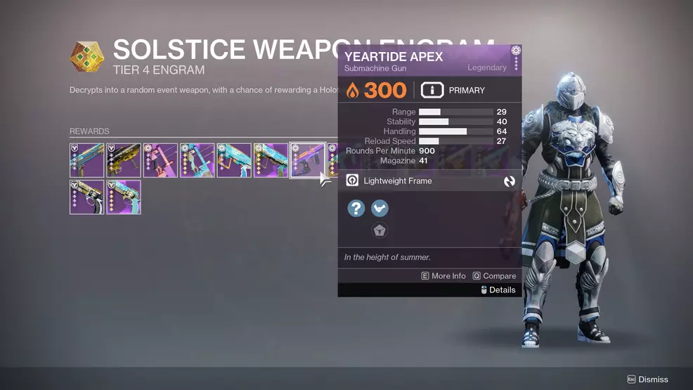 The Solsitce Weapon Engram Yeartide Apex reward in Destiny 2.