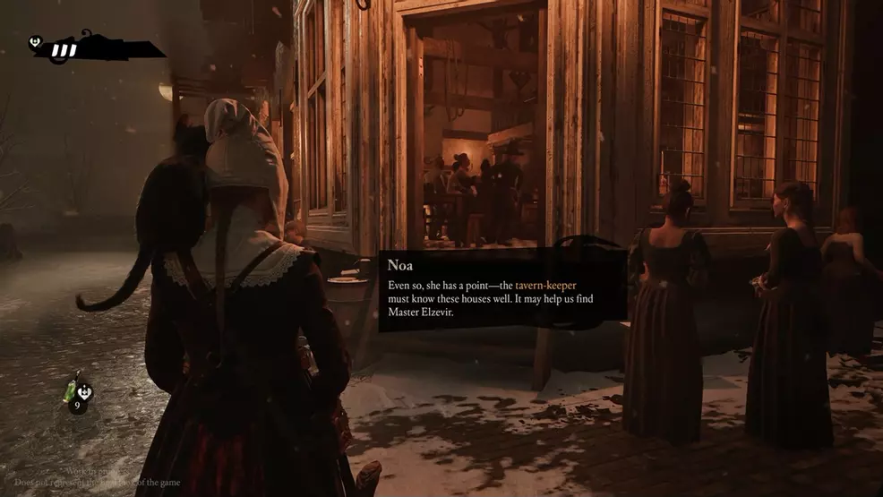 The Collector, Noa, and her cat familiar, Aaron, approach an inn in 1666: Amsterdam.