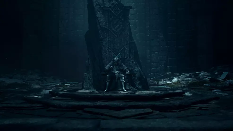 A lone knight sits on a frozen throne in Dragon's Dogma 2: Dark Arisen.