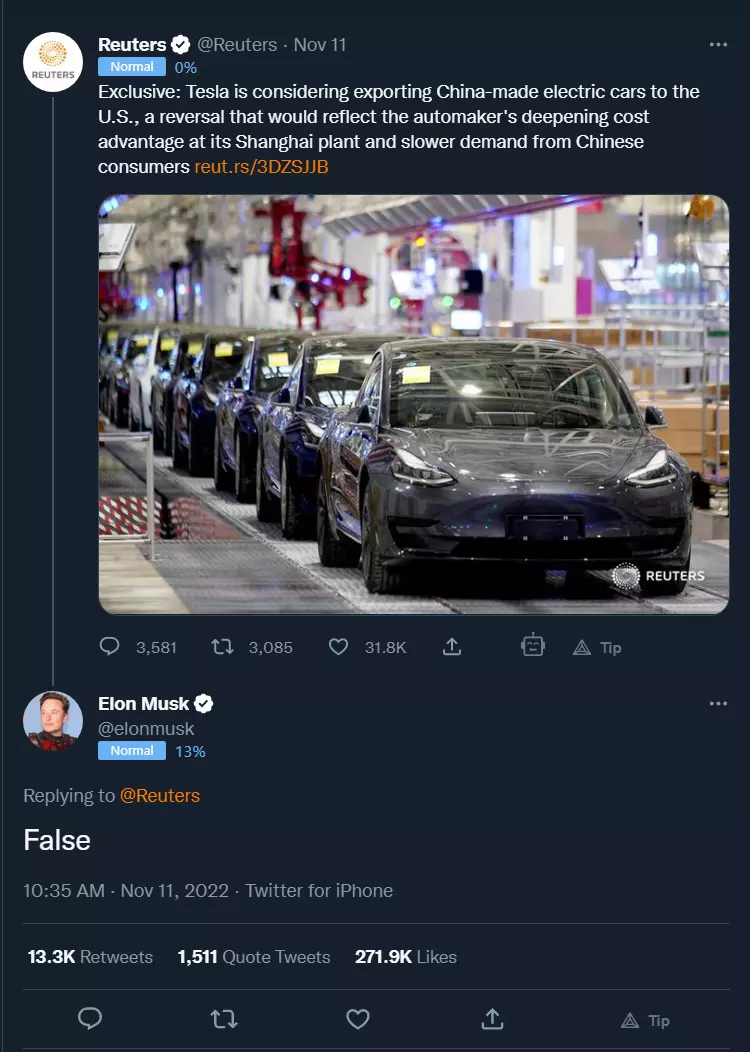 Musk refutes rumors of China-made Tesla EVs shipping to U.S. customers ...