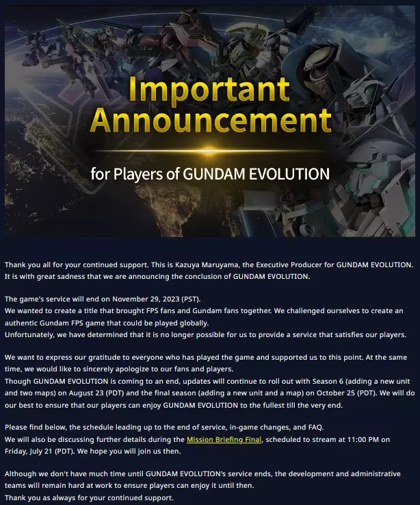 Gundam Evolution to end service in November 2023 | Shacknews