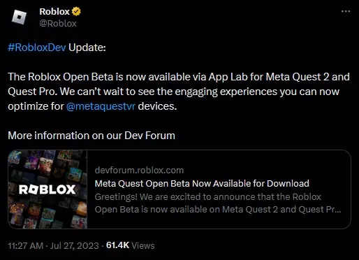 Roblox Open Beta out now on Meta Quest 2 App Lab | Shacknews