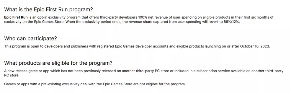 First Epic Program Epic First Run program offers devs 100% of sales for six months of EGS ...