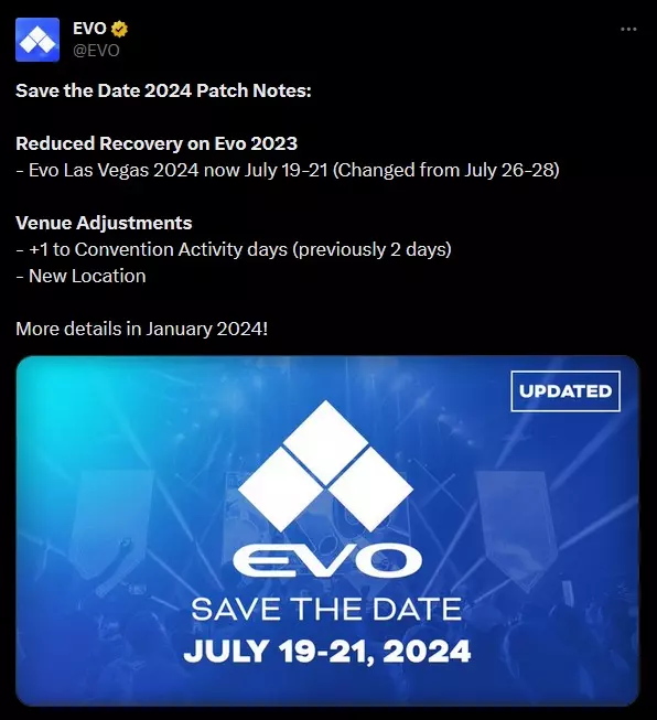 EVO 2025 dates move up a week in July, details teased for January