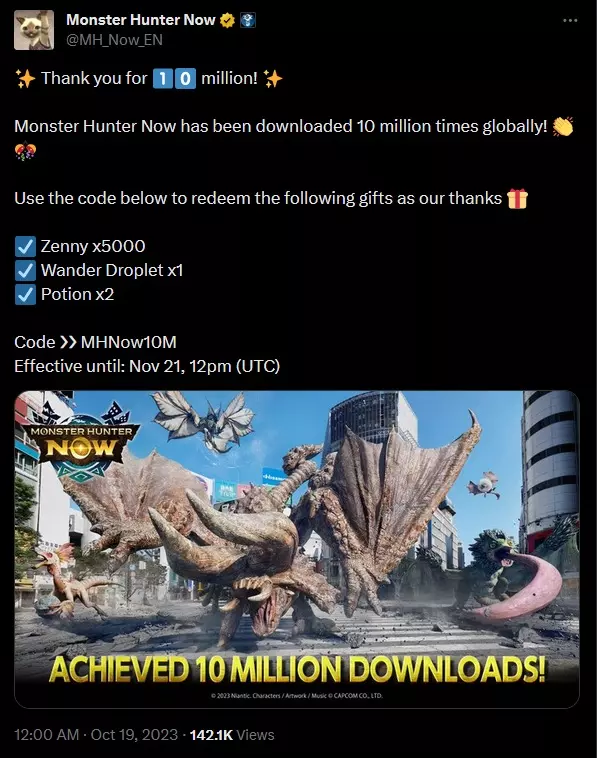 Monster Hunter Now mobile spinoff has reached over 10 million downloads