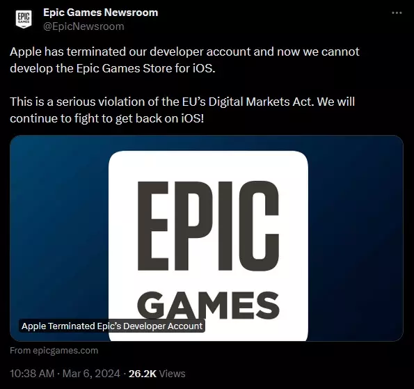Game Terminated Epic Games claims Apple has terminated its developer account on iOS ...