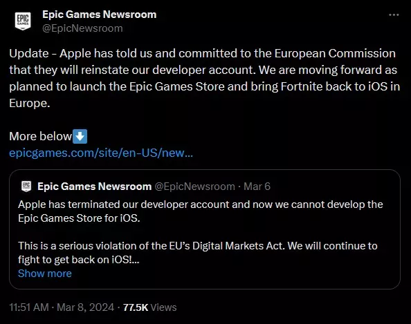 Epic Games Store launch on iOS will proceed following developer account ...